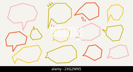 Ensemble de bulles de parole colorées dessinées à la main. Conversation ou dialogue vectoriel. Illustration de Vecteur