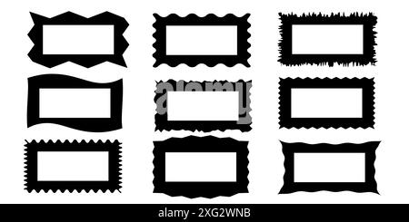 Jeu de cadres Squiggle Stories. Bords dentelés, cadres rétro festonnés, rectangles psychédéliques, cadres photo, formes groovy Illustration de Vecteur