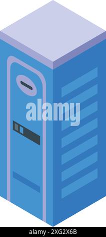 Toilettes mobiles en plastique bleu avec une porte verrouillée, offrant intimité et assainissement dans les environnements extérieurs Illustration de Vecteur