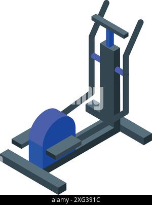 Machine d'entraînement elliptique bleue debout sur la plate-forme pour l'entraînement cardio dans la vue isométrique Illustration de Vecteur