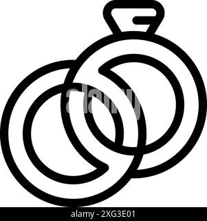 Simple icône de contour noir représentant une paire d'anneaux de mariage échangés lors d'une cérémonie de mariage Illustration de Vecteur