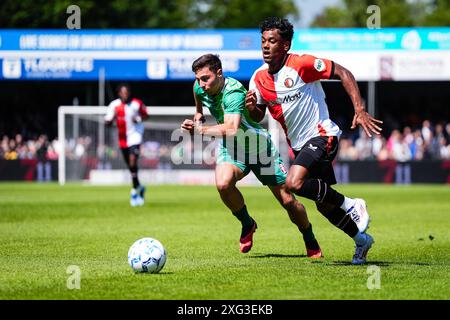 Dordrecht, pays-Bas. 06 juillet 2024. Dordrecht - Jaden Slory de Feyenoord lors du premier match amical en préparation de l'Eredivisie saison 2024/2025 entre FC Dordrecht et Feyenoord le 6 juillet 2024 au M-scores Stadion de Dordrecht, pays-Bas crédit : Box to Box Pictures/Alamy Live News Banque D'Images