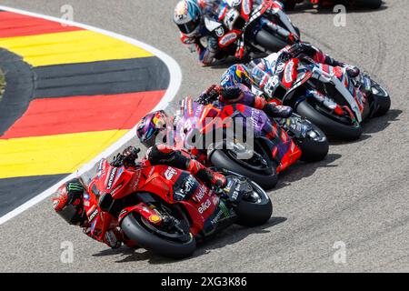 Hermsdorf, Allemagne. 06 juillet 2024. Hermsdorf : Moto GP Sachsenring 2024 le 6 juillet 2024, (photo de Juergen Tap) 1 Francesco Bagnaia (ITA), Ducati, Ducati Lenovo Team?89 Jorge Martin (ESP), Ducati, Prima Pramac Racing Credit : dpa/Alamy Live News Banque D'Images