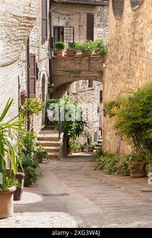 Spello - la petite allée sur la vieille ville. Banque D'Images