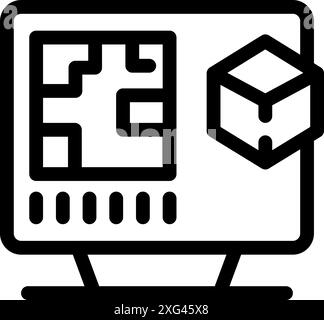 L'ordinateur affiche un modèle 3D à l'écran, suggérant l'utilisation d'un logiciel de cao pour la conception et l'ingénierie de produits Illustration de Vecteur