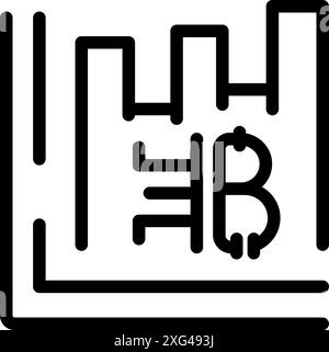 Icône noire et blanche d'un graphique financier avec le logo de crypto-monnaie bitcoin montrant une croissance positive Illustration de Vecteur