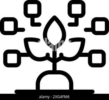 Plante grandissant tout en étant programmé avec des blocs numériques, concept d'intelligence artificielle, icône de ligne Illustration de Vecteur