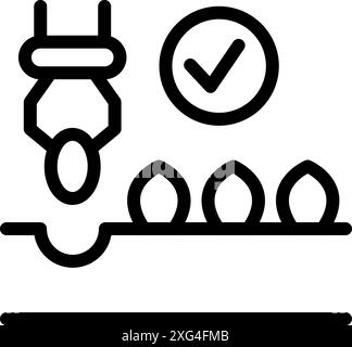 Bras robotique plantant des semences pour l'agriculture avec icône de coche, agriculture automatisée Illustration de Vecteur
