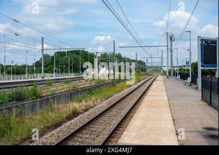 Tienen, Flandre, Belgique, juin 30 2024 - voies abandonnées et quai de la gare Banque D'Images