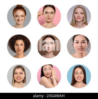 Beaucoup de belles femmes de différentes races et âges. Collage de portraits Banque D'Images