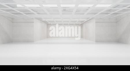 Pièce blanche vide avec plafond de grille et éclairage encastré 3d rendu illustration Banque D'Images