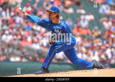 Minneapolis, Minnesota, États-Unis. 6 juillet 2024. JOE RYAN (41), lanceur débutant des Twins du Minnesota, lors d'un match de baseball de la MLB entre les Twins du Minnesota et les Astros de Houston au Target Field. Les Twins ont gagné 9-3. (Crédit image : © Steven Garcia/ZUMA Press Wire) USAGE ÉDITORIAL SEULEMENT! Non destiné à UN USAGE commercial ! Crédit : ZUMA Press, Inc/Alamy Live News Banque D'Images