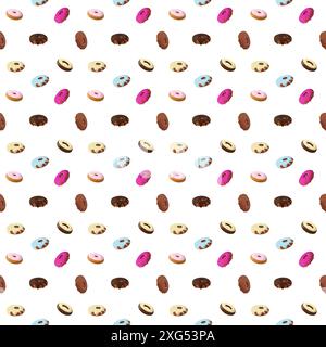 Beignets. Pâtisseries rondes sucrées au beurre décorées de confiseries pamada. Délicieux dessert national américain. Motif sans couture. Illustration de Vecteur