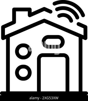 Icône de ligne d'une maison avec un symbole wifi, représentant une maison intelligente et ses capacités d'automatisation Illustration de Vecteur