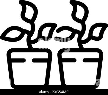 Icône simple d'art au trait de deux jeunes plantes poussant dans des pots Illustration de Vecteur