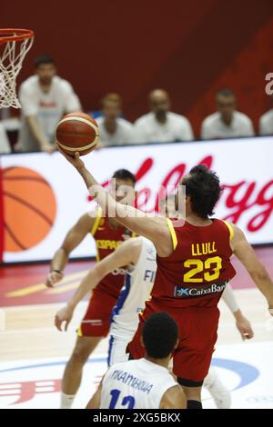 VALENCE, ESPAGNE, 6 juillet 2024, Segi llulli d'Espagne lors du tournoi de qualification olympique FIBA contre le Liban, crédit Eduardo Ripoll. Banque D'Images