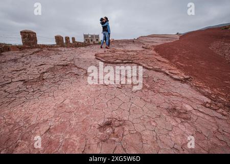 Empreintes de dinosaures, jurassique moyen à supérieur, géo parc Iouaridene, Beni Mellal-Khenifra, chaîne de montagnes Atlas, maroc Banque D'Images