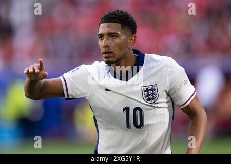 Dusseldorf. 6 juillet 2024. Jude Bellingham, de l'Angleterre, fait des gestes lors du match de quart de finale de l'UEFA Euro 2024 entre l'Angleterre et la Suisse à Dusseldorf, en Allemagne, le 6 juillet 2024. Crédit : Xiao Yijiu/Xinhua/Alamy Live News Banque D'Images