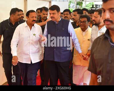 Mumbai, Inde. 06 juillet 2024. MUMBAI, INDE - 3 JUILLET : Maharashtra DCM Devendra Fadnavis est arrivé à Vidhan Bhavan pendant la mousson de l'Assemblée du Maharashtra, le 3 juillet 2024 à Mumbai, Inde. (Photo de Bhushan Koyande/Hindustan Times/Sipa USA ) crédit : Sipa USA/Alamy Live News Banque D'Images