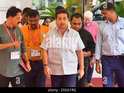 Mumbai, Inde. 06 juillet 2024. MUMBAI, INDE - 3 JUILLET : le dirigeant du BJP, Nitesh Rane, est arrivé à Vidhan Bhavan pendant la mousson de l'Assemblée du Maharashtra, le 3 juillet 2024 à Mumbai, en Inde. (Photo de Bhushan Koyande/Hindustan Times/Sipa USA ) crédit : Sipa USA/Alamy Live News Banque D'Images