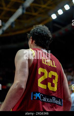 Valencia, Espagne. 06 juillet 2024. Sergio Llull de l'équipe d'Espagne vu en action pendant le match entre la Finlande et l'Espagne dans le tournoi de qualification olympique FIBA Espagne 2024 phase de groupes au tribunal municipal de Fuente de San Luis. Crédit : SOPA images Limited/Alamy Live News Banque D'Images