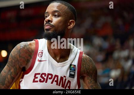 Valencia, Espagne. 4 juillet 2024. Lorenzo Brown de l'équipe d'Espagne vu en action pendant le match entre l'Espagne et l'Angola dans la phase de groupes du tournoi qualificatif olympique FIBA Espagne 2024 le 3 juillet 2024 au tribunal municipal de Fuente de San Luis (Valence, tournoi qualificatif olympique FIBA Espagne 2024 phase de groupes le 3 juillet 2024). Score final ; Espagne 89 - 81 Angola. Score final ; Espagne 89 - 81 Angola (crédit image : © German Vidal Ponce/SOPA images via ZUMA Press Wire) USAGE ÉDITORIAL SEULEMENT! Non destiné à UN USAGE commercial ! Banque D'Images