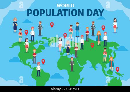 Conception de la Journée mondiale de la population, jour de la terre, Journée mondiale de la population. design créatif. bannière, affiche. Illustration vectorielle. 11 juillet. Illustration de Vecteur