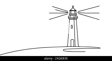 Dessin continu d'une ligne d'une tour de phare. Illustration simple de la tour de colline du château, illustration vectorielle d'art de ligne de côte de la mer Illustration de Vecteur