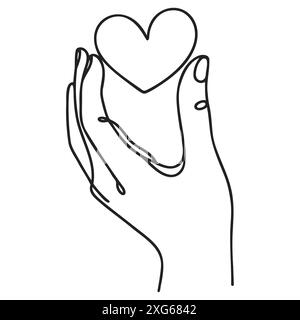 Une ligne continue dessinant les bras main tenant le coeur. Vecteur isolé sur blanc Illustration de Vecteur