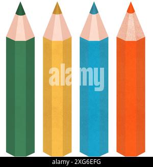 Illustration de crayons colorés, éléments scolaires dessinés à la main Banque D'Images