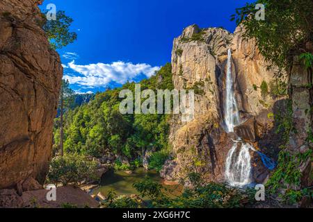 FRANCE ; CORSE DU SUD, , 2A ISLAND BEAUTY, ZONZA, CASCADE PISCIA DI GALLU Banque D'Images