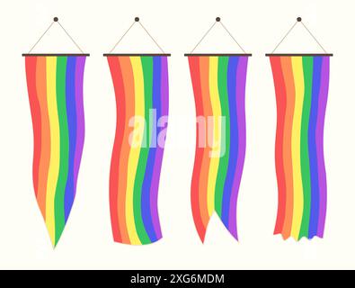 Ensemble de drapeaux de Pennant arc-en-ciel verticaux pour LGBT Gay Pride concept élément Illustration de Vecteur