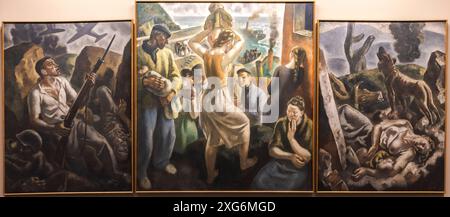 Aurelio Arteta, triptyque de la guerre. l'avant, l'exode, l'arrière, vers 1937-1938, huile sur toile, musée des Beaux-Arts d'Alava, Vitoria, pays Basque, Espagne. Banque D'Images