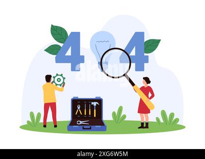 erreur 403, page introuvable, message d'avertissement de sécurité. Minuscules personnes de service de maintenance avec loupe et réparation d'engrenage perte de connexion réseau, illustration vectorielle de dessin animé d'ampoule cassée Illustration de Vecteur