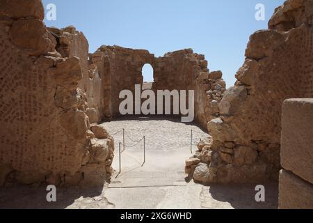 Ruines du 5ème siècle après J.-C. église byzantine, son abside était sur le côté est et il avait un sol en mosaïque, il a été détruit par un tremblement de terre Banque D'Images