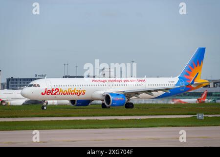 Jet 2 Boeing 757 G-LSAK à l'aéroport de Manchester Banque D'Images