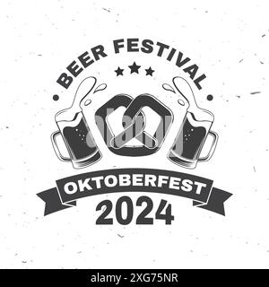 Logo ou badge Oktoberfest. Vecteur. Tasse de bière avec bretzel. Design typographique vintage Illustration de Vecteur