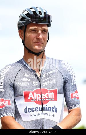 Troyes, France. 07 juillet 2024. Le belge Jonas Rickaert d'Alpecin-Deceuninck photographié au départ de l'étape 9 du Tour de France 2024, de Troyes à Troyes, France (199 km) le dimanche 07 juillet 2024. La 111ème édition du Tour de France débute le samedi 29 juin et se termine à Nice le 21 juillet. BELGA PHOTO DAVID PINTENS crédit : Belga News Agency/Alamy Live News Banque D'Images