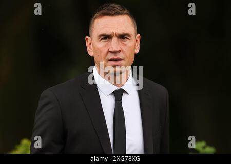 Kevin Sinfield arrive lors des funérailles de Rob CBE Burrow au crématorium de Pontefract, Pontefract, Royaume-Uni, le 7 juillet 2024 (photo de Mark Cosgrove/News images) Banque D'Images