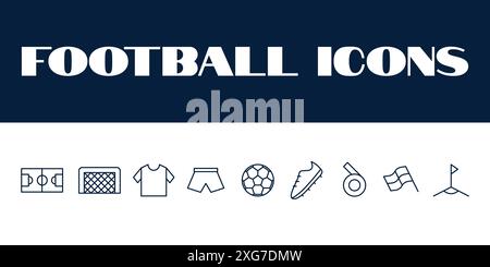 Icônes de ligne de football définies. Vecteur d'icônes de football de football. illustrations des jeux d'icônes de sports de football Illustration de Vecteur