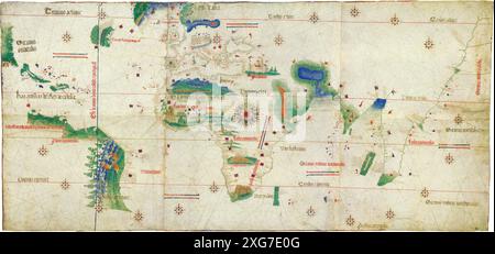 Cantino Planisphère, 1502, première carte montrant les explorations de Vasco da Gama, Columbus et Cabral Banque D'Images