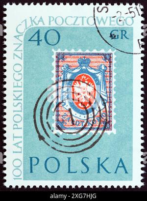 POLOGNE - VERS 1960 : un timbre imprimé en Pologne à partir de l'émission du 100ème anniversaire des timbres polonais montre un timbre polonais à 10k de 1860 et TAD Banque D'Images