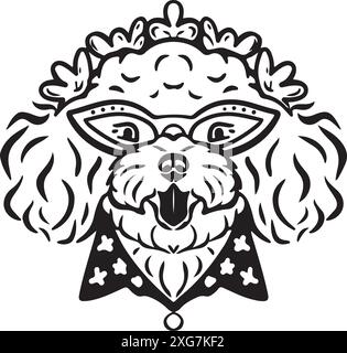 Portrait de chien Maltipoo avec vecteur de dessin de ligne de lunettes isolé sur fond blanc. Illustration de Vecteur