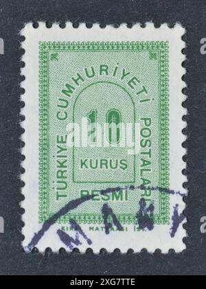 Timbre-poste oblitéré imprimé par la Turquie, qui montre le timbre officiel 1963, vers 1963. Banque D'Images