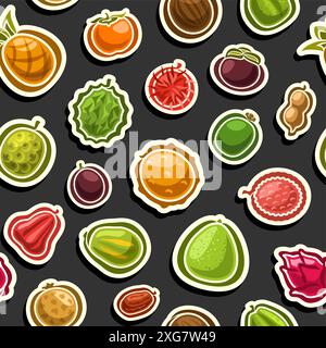 Motif sans couture de fruits exotiques de vecteur, fond avec de nombreux fruits organiques volants pour le papier d'emballage ou le linge de lit, placard carré avec la variété plate lay Illustration de Vecteur