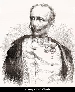 Ludwig August Ritter von Benedek, 1804–1881, alias Lajos Benedek. Général austro-hongrois. Commandant de l'armée impériale en 1866 lors de leur défaite à la bataille de Königgrätz. Extrait de Cassell's Illustrated History of England, publié vers 1880. Banque D'Images