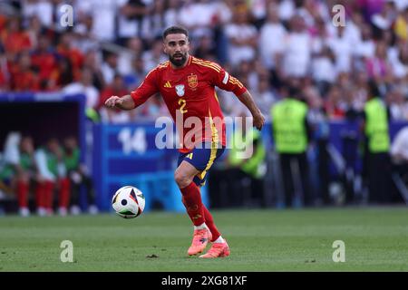 Dani Carvajal, Espagnol, en action lors du match de quart de finale de l'UEFA Euro 2024 entre l'Espagne et l'Allemagne. Banque D'Images