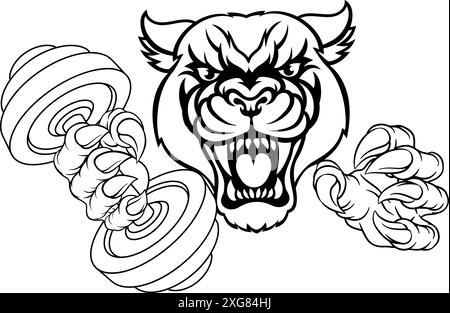 Panther Jaguar Leopard mascotte de gymnastique de levage de poids Illustration de Vecteur