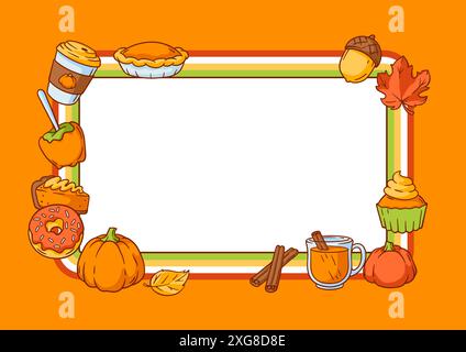 Articles d'automne et carte alimentaire. Joyeux Thanksgiving et symboles traditionnels d'Halloween. Illustration de Vecteur