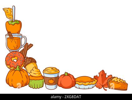 Articles d'automne et design alimentaire. Joyeux Thanksgiving et symboles traditionnels d'Halloween. Illustration de Vecteur
